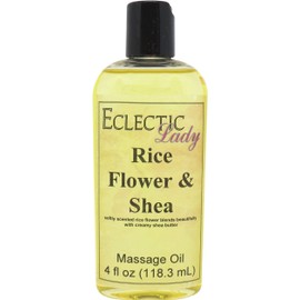 Rice Flower and Shea Massage Oil, 4 oz, With Sweet Almond Oil and Jojoba Oil, Preservative Free, Perfect for Aromatherapy and Relaxation