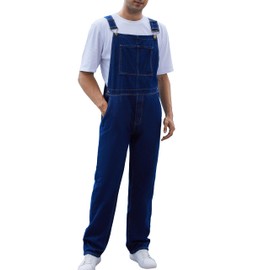 Yuanbang Overalls for Men Work Utility Coveralls Fashion Bib Romper Jumpsuit with Zipper Fly(Blue,M