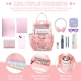 MOONBABY Clear Backpack Stadium Approved Girls Clear Bookbag Heavy Duty PVC Transparent See Through Backpack for Women Work, Pink Checkered