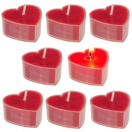 Set of 8 Tea Lights in Heart Shape – Approx. 4 x 4 cm – Choice of Colours Red or White – Romantic Lighting for Any Occasion (Red)