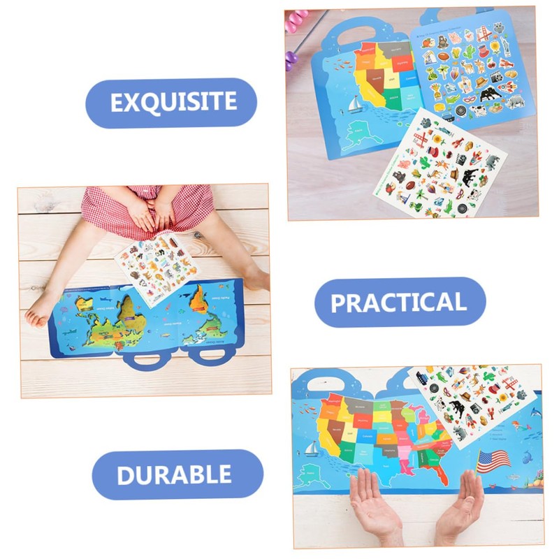 Kisangel Sticker Books Reusable Map Sticker Playthings for Fun Educational