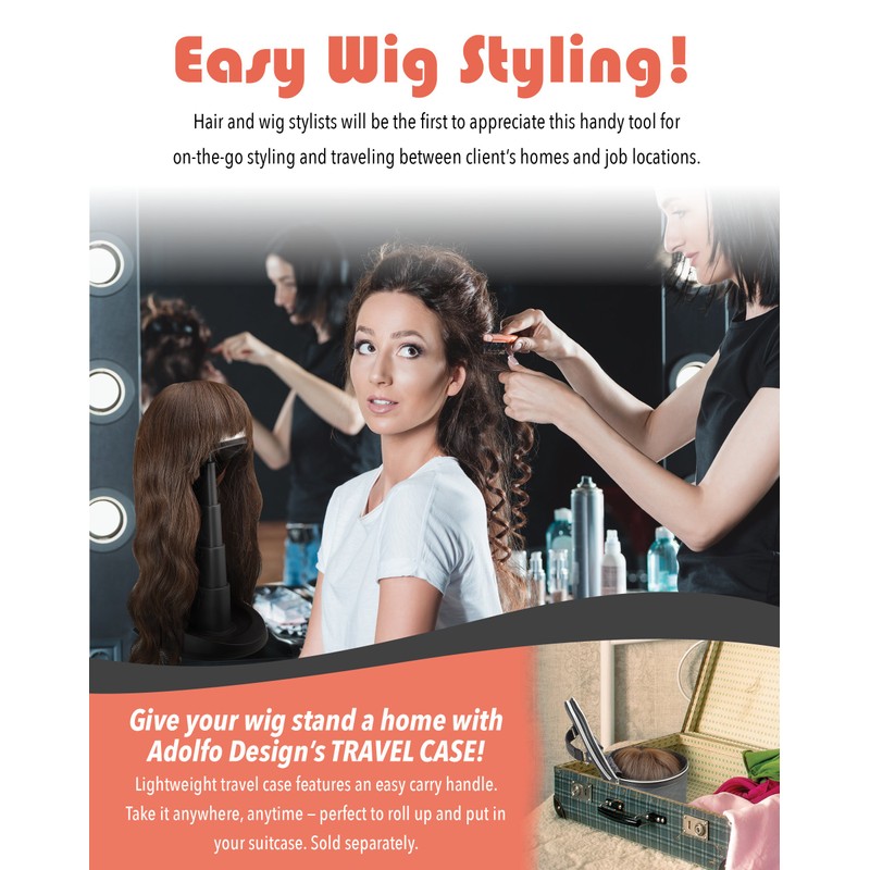 Adjustable Wig Head for Travel and Salon - Black Stand,