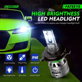 FateEye H4 Automotive Car LED Headlight Bulbs 60W 13000 Lumens +300% Brightness Cool White 6500K (H4)