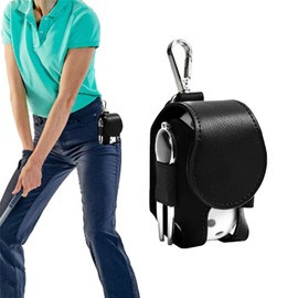 Lopsity Golf Ball Waist Bag Leather Ball and Tee Holder Golf Ball Bag Pouch with Hook Storage Pocket Pouch Small Portable Waist Golf Tee Bag (Black)