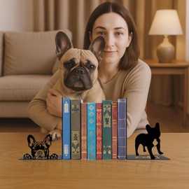 French Bulldog Theme Bookends Decor – Dog Gifts with Black Modern Bookends, Decorative Bookends for Shelves – Unique Book Stopper for Shelves (French Bulldog)
