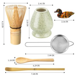YIBO Matcha Whisk Set, Matcha Making Kit Whisk (Chasen Holder), Ceramic Whisk Holder (Mottled Green), Bamboo Scoop, Powder Starter Sifter, Spoon Japanese Tea Tools For Ceremony Gift