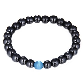 Greendou Fashion Jewelry Black Gallstone Magnetic Hematite Therapy Adjustable Charm Beads Bracelets (Blue)