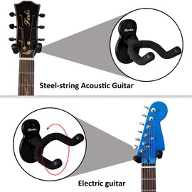Moodve Guitar Wall Mount Hanger 2-Pack, Guitar-Shaped Metal Guitar Hanger, Black Guitar Hook Holder Stand for Bass Electric Acoustic Guitar Ukulele (Black)