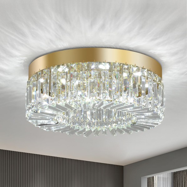 VETRULUS Crystal Chandelier 20Inch Gold Semi Flush Mount Ceiling Light