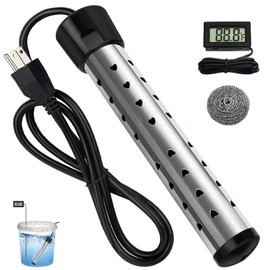2000W Immersion Heater, Portable Electric Water Heater Fast Heating for Buckets Bathtubs, Submersible Water Heater with LCD Thermometer 304 SS Guard, 5 Gallons of Water in Minutes