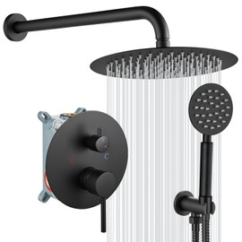 gotonovo Rain Shower System with 10 Inch Round Showerhead and Handheld High Pressure Shower Faucet Set Contain Rough in Valve, Matte Black