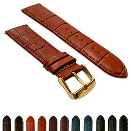 20mm Tan Genuine Leather Mock Croc Watch Strap Band Mens Crocodile Padded Gold Buckle