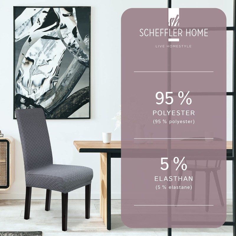 Scheffler-Home Stuhlhussen Emil Grau 2er Set Schachbrett Muster Karo 3D-Textur