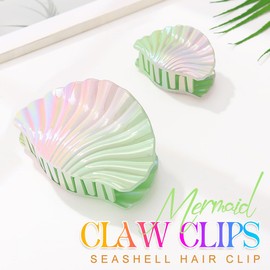 Fashey Seashell Claw Clips Mermaid Hair Clip Acrylic Hair Claw Clips Beach Hair Accessories for Women (Green)