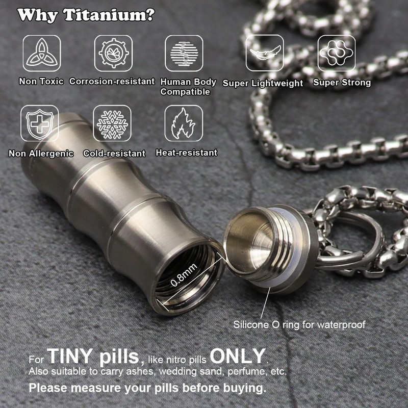 Titanium Small Pill Box Titanium Pill Case Necklace Nitro Mini