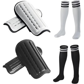 2 Pairs Soccer Shin Guards & 2 Pairs Soccer Socks for Adults and Teenagers, Protective Gear Soccer Equipment for Kids, Boys, Girls Over 12 Years Old