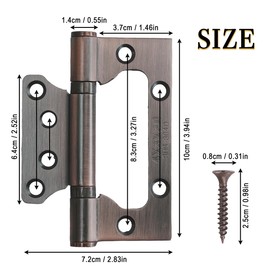 6 Piece Door Hinge Set, 100 mm Stainless Steel Hinges with Screws, Foldable Door Hinge for Wooden Door, Wooden Cupboard, Wardrobe, Bronze