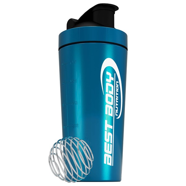 Best Body Nutrition Stainless Steel Protein Shaker with Integrated Filter and Spiral Ball - Blue