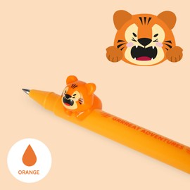 LEGAMI Gel Pen - Lovely Friends Decorative Animal - Removable and Recombinable - Prevents Rolling - Orange Ink - Fine 0.5mm Tip - Tiger Theme