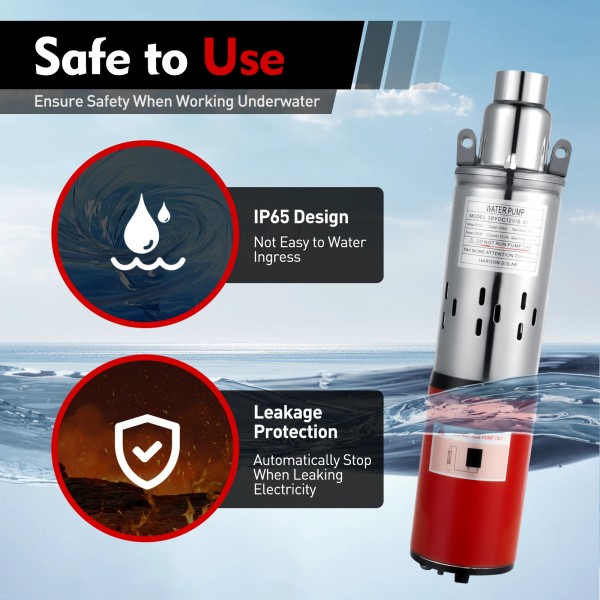 SENDERPICK 12V Solar Submersible Pump Deep Well Water DC Pump