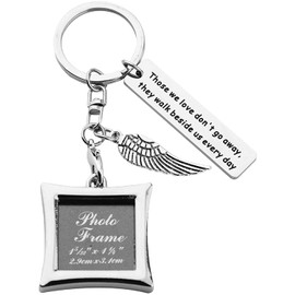 Photo Frame Keychain Memorial Gifts Those We Love Don't Go Away They Walk Beside Us Every Day Picture Frame Keyring Holder in Memory of Loved One (Photo rhombus Keychain)