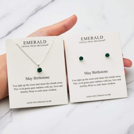Philip Jones Sterling Silver May (Emerald) Birthstone Necklace & Earrings Set Created with Zircondia® Crystals
