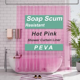 AmazerBath Shower Curtain Liner, 72x72 Transparent Hot Pink Shower Curtain Liner, Lightweight Plastic Shower Curtain Liner, Cute Waterproof Shower Liner for Bathroom with 3 Magnets & 12 Grommet Holes