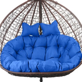 ANMINY 2-Seater Hanging Egg Chair Cushion Thickened 6.3Inch Waterproof Anti-UV Hammock Swing Chair Replacement Cushion, Washable Outdoor Hanging Basket Seat Pads with 2 Detachable Pillows, Lake Blue