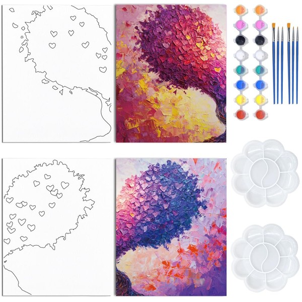 WEBEEDY Hearts Pre-Drawn Stretch Canvas Sip and Paint Kit, Tree