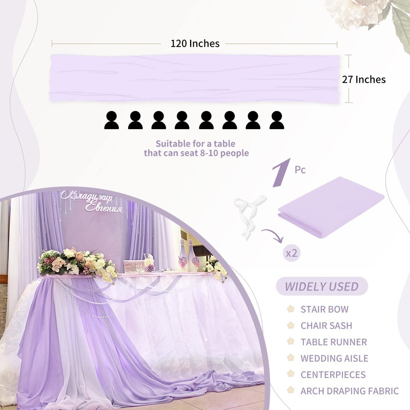 Light Purple Chiffon Table Runner 27x120 Inches Rustic Table Runners