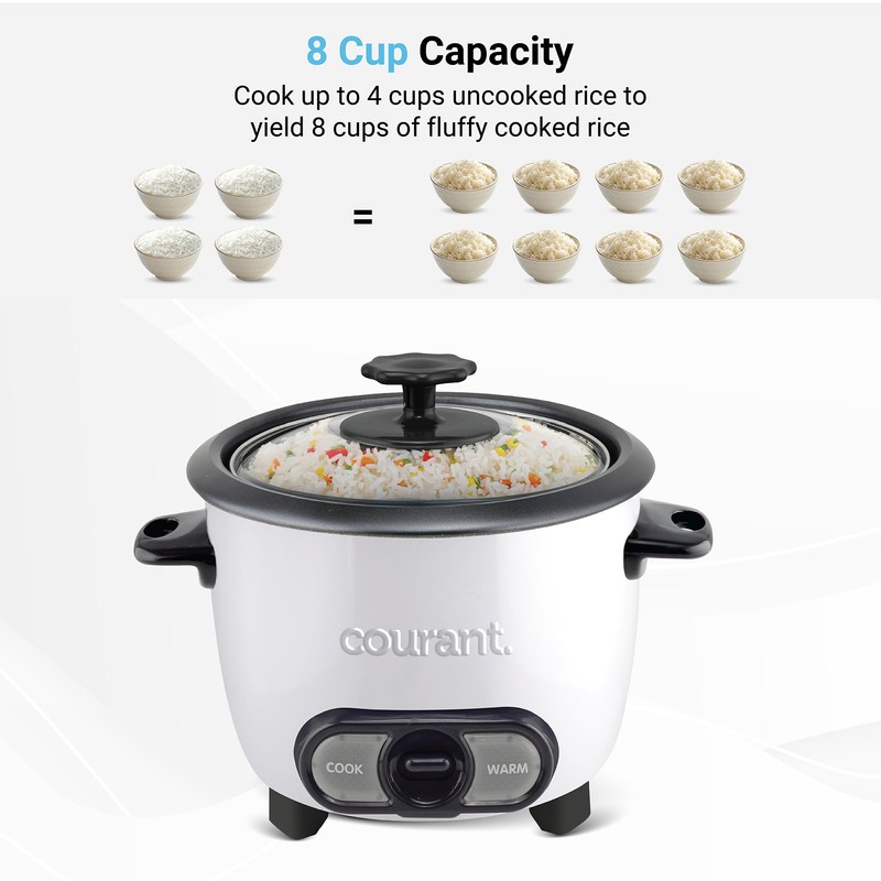 Courant Rice Cooker 8-Cup (Cooked), Removable Non-Stick Bowl, One Touch