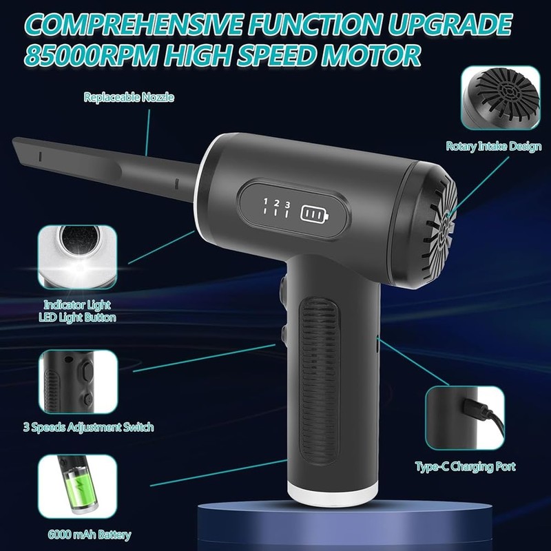 Snblzhef 2-in-1 Electric Compressed Air Duster, Cordless Air Duster and