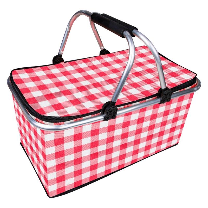 Picnic Basket Foldable Oxford Cloth Insulated Storage Basket with Check