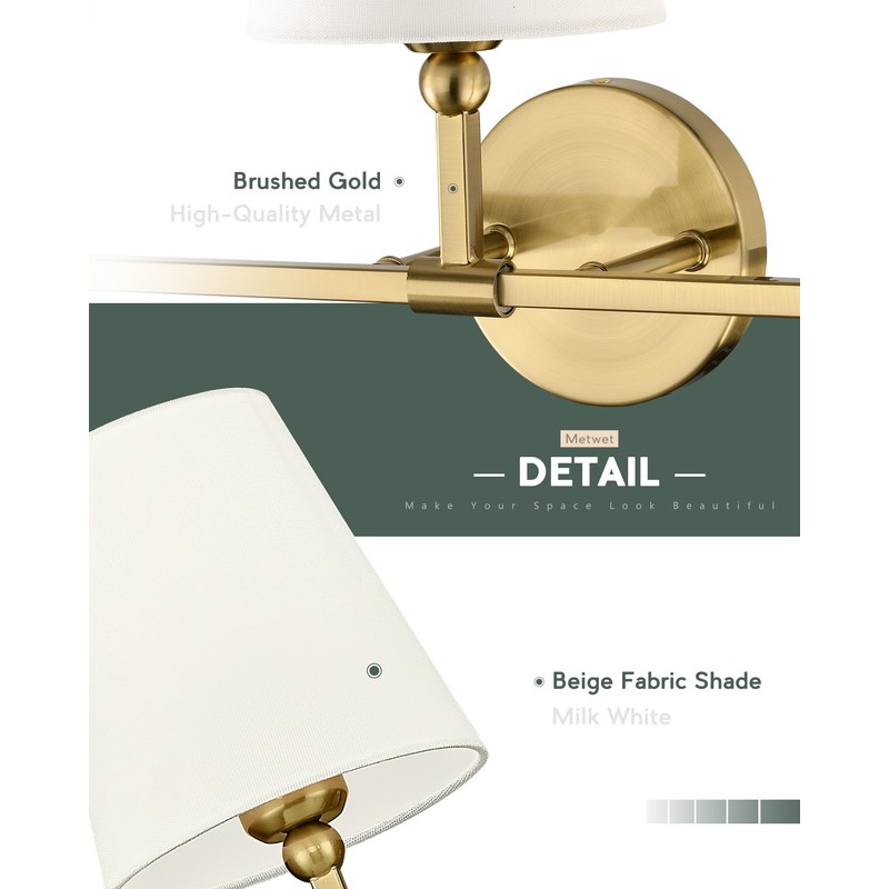 METWET Bathroom Light Fixtures, Brushed Gold Vanity Lights with Beige