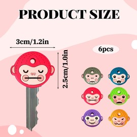 Bansusu 6PCS Key Caps Cartoon Key Cap Cover Cute Monkey Key Cover Soft Glue Monkey Key Covers for House Keys Easy Identifying Door Key for Most House Keys