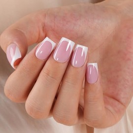 Vansiho Uñas Postizas Francesas De Gel, Rosas, 150 Unidades, Cortas, Cuadradas, De Gel Suave. Uñas Postizas Francesas A Presión, Para Decoración De Uñ