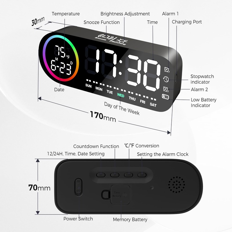 Vinabo Digital Alarm Clock with 7 Color Night Light, 4