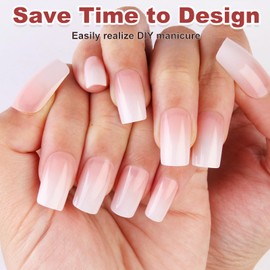 French False Nails - 120pcs Press On Nails Kit With Glue - 12 Sizes Natural Gradient Pink Fake Nails - Full Cover Stick On Nails Pink Tips Set - Acrylic French Tip For Women Nail Art Manicure
