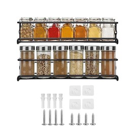 Aiweijia Spice Racks,2 Pack Spice Spice Rack Wall Mounted, with Adhensive Stickder & ScrewsMetal Seasoning Bottle Organizer for Kitchen, Countertop, Cupboard, Pantry