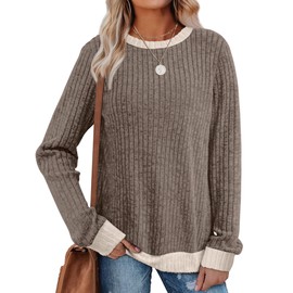 Fall Tops for Women 2025 Trendy Long Sleeve Shirts Winter Clothing Fashion Crewneck Sweaters Oversized Plus Size Clothes Fall Fashion Must Haves Brown XL