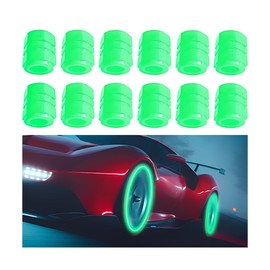 KHGUZ 12PCS Luminous Car Tire Valve Stem Caps, Fluorescent Leakproof Auto Tire Air Valves Stem Cover, Illuminated Vehicle Tire Air Caps Protector, Universal for RV, SUV, Truck (Green)