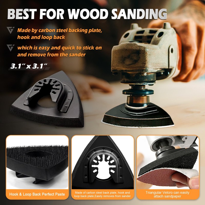 136Pcs Oscillating Tool Sanding Pad Kit, Contains 6Pcs Triangle Sanding