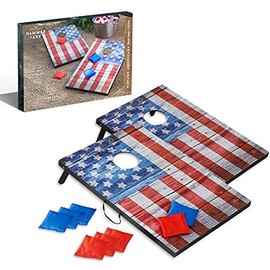 Hammer + Axe Bean Bag Cornhole Set Game American Flag Edition Includes- 8 Bean Bags, Two Regulation Quality 3x2 Boards
