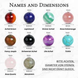 SOSMAR Pack of 200 Natural Gemstones Diameter 8 mm Round Beads for Bracelets Necklaces Jewellery Crafts Threading, 10 Assorted Stone Beads Gemstone Beads (Style B)