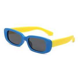 Long Keeper Kids Polarized Rectangle Sunglasses - Boys Girls UV Protection Glasses Children Flexible Rubber Sunglasses (Blue Yellow)