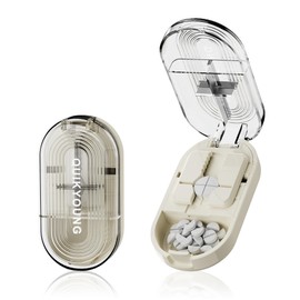 QUIKYOUNG Pill Cutter Pro Professional Pill Splitter for Small Tiny and Large Pills with Double Stainless Steel Blades Centering Guide Tablet Vitamin Cutter Halves Quarters Medical Grade (White)