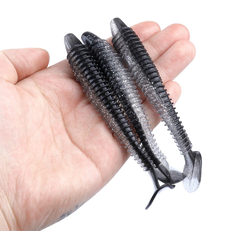 RUNCL ProBite Paddle Tail Swimbaits Black Silver, Soft Fishing Lures