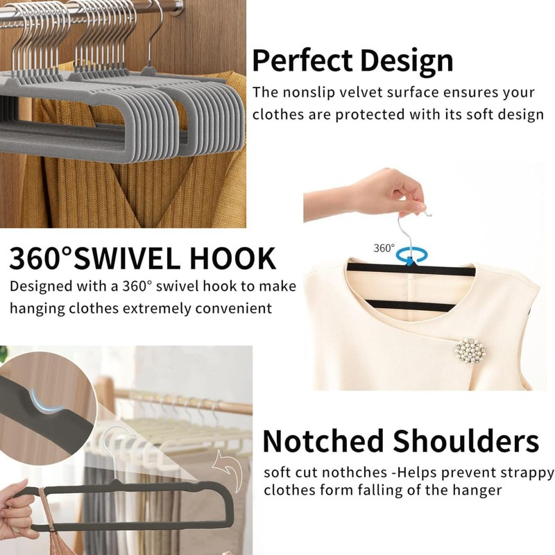 Velvet Trouser Hangers,Velvet Pants Hangers for Closet - JOMWEN 35cm
