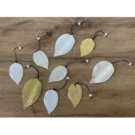Set of 9 Pendants Autumn Shimmer Leaf Autumn Leaves Hanging Leaf Decorative Hanger Autumn Decoration Metal Gold/White/Silver (Set of 9 Pendant Leaves GWS)