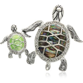 Napier Women's Classics Green and Silver Duo Turtles Brooches and Pin